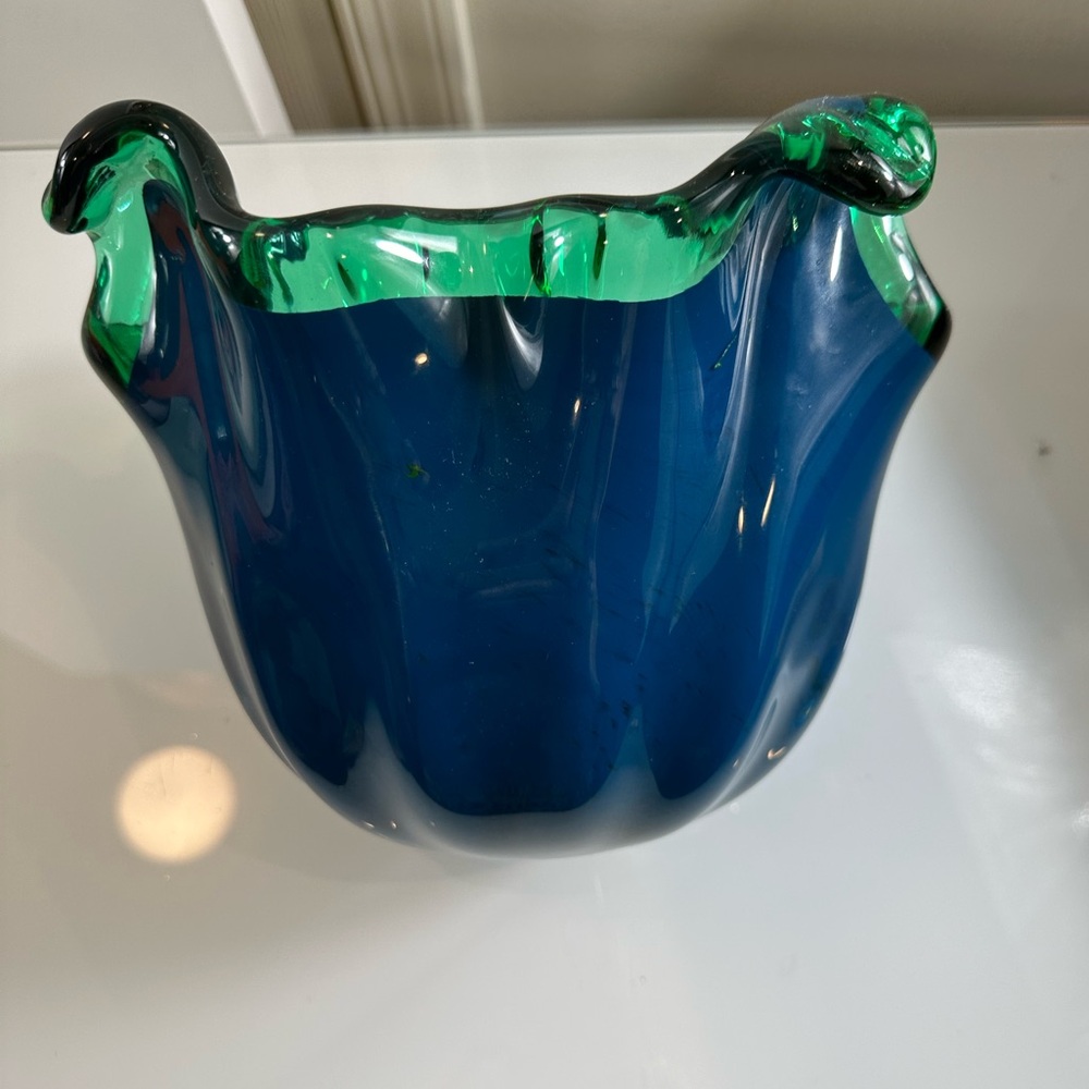 White crystal glass vase blue and green made in ITaly